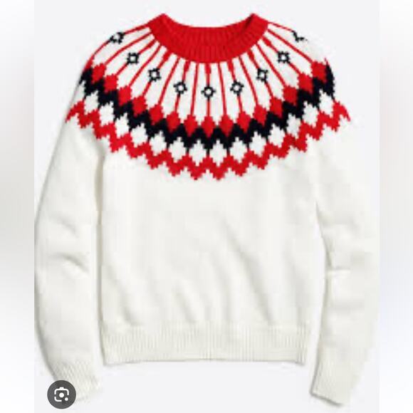 J CREW fair Isle White and Red Patterned Women's Sweater Size XL - Picture 1 of 8